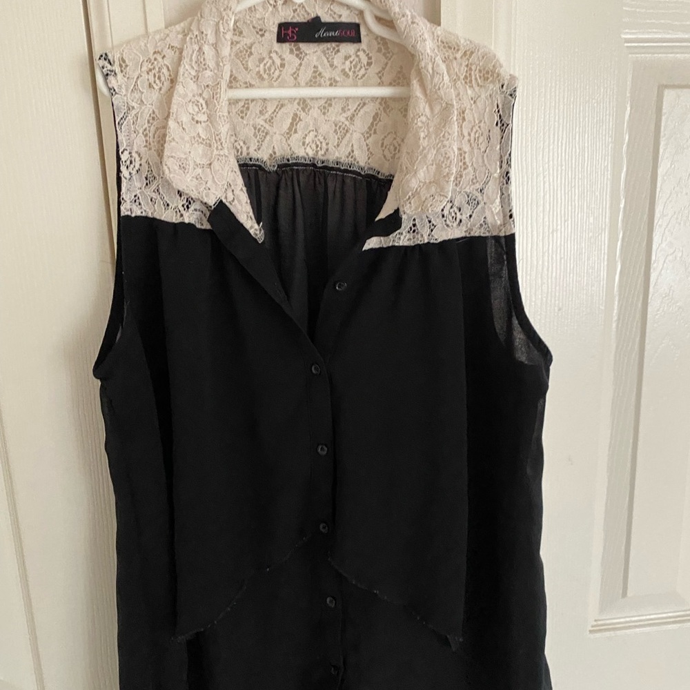 High/Low button up too with lace collar